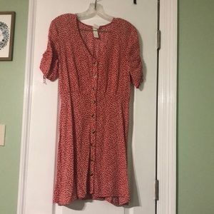 Red Floral Button Down Dress